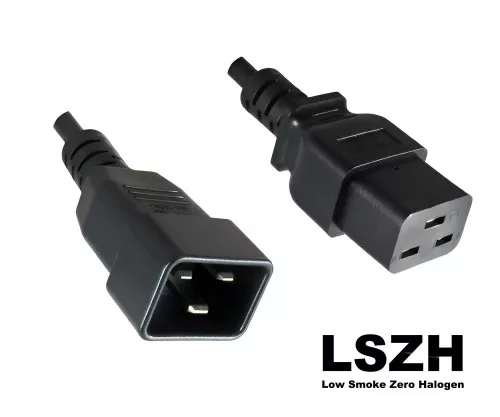 Power cable C19 to C20 LSZH, 1,5mm², 16A, black, length 1,80m